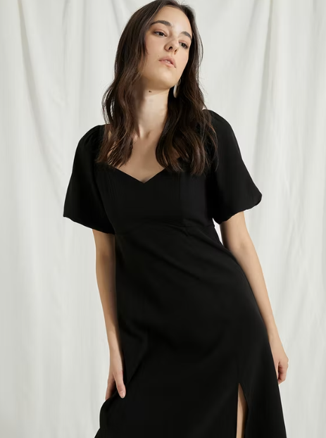 11 Sweetheart Neckline With Puffed Sleeve Dress - Black